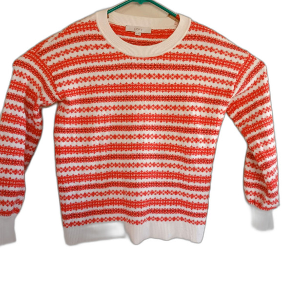 LOFT Petite Fair Isle Stripe Everyday  sweater XS Norwegian Christmas design - Picture 3 of 7